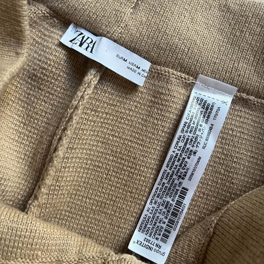 Zara Knit Crop Wide Leg Culottes Pants, Size M, Taupe/Beige - Pull On - Picture 2 of 2
